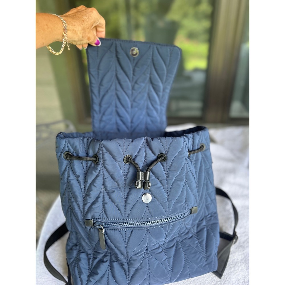 Kate Spade Ellie Flap Backpack Navy Quilted Lightweight‎ Nylon Travel Laptop Bag - Picture 7 of 14